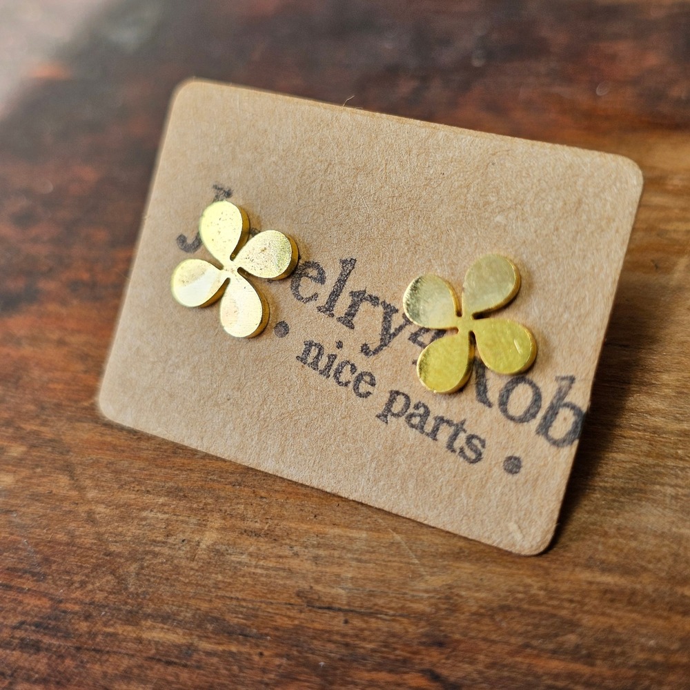 Gold Four Leaf Clover Tone Stainless Steel Stud Earrings Women OS Flower